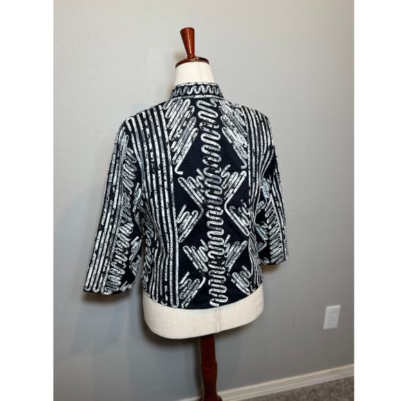 Chico's black & white jacket animal print stitched on design cotton Sz 0 US 4 - Picture 4 of 9